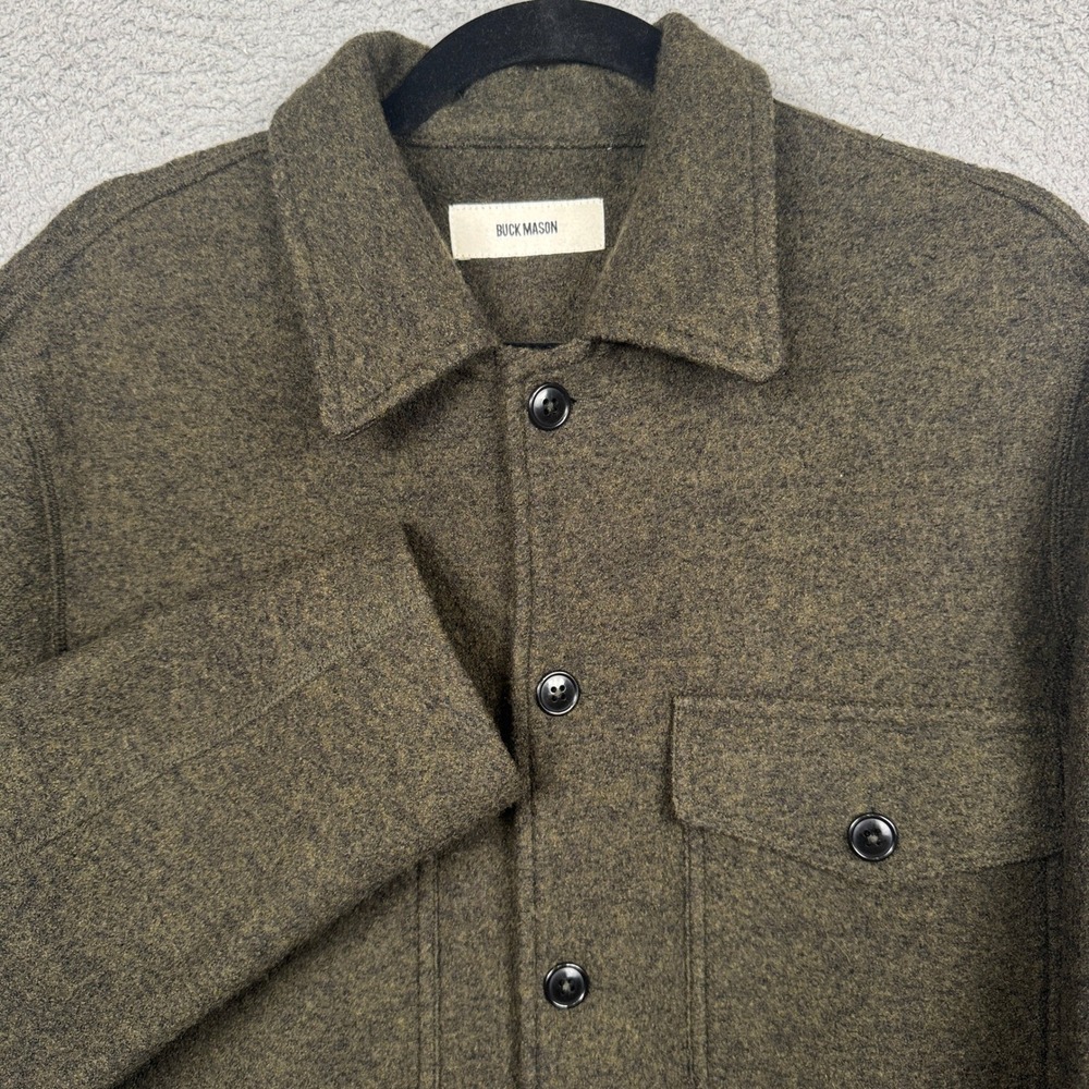 Buck Mason Shacket Mens M Olive Green Felted Wool Shirt Jacket Rugged Chore